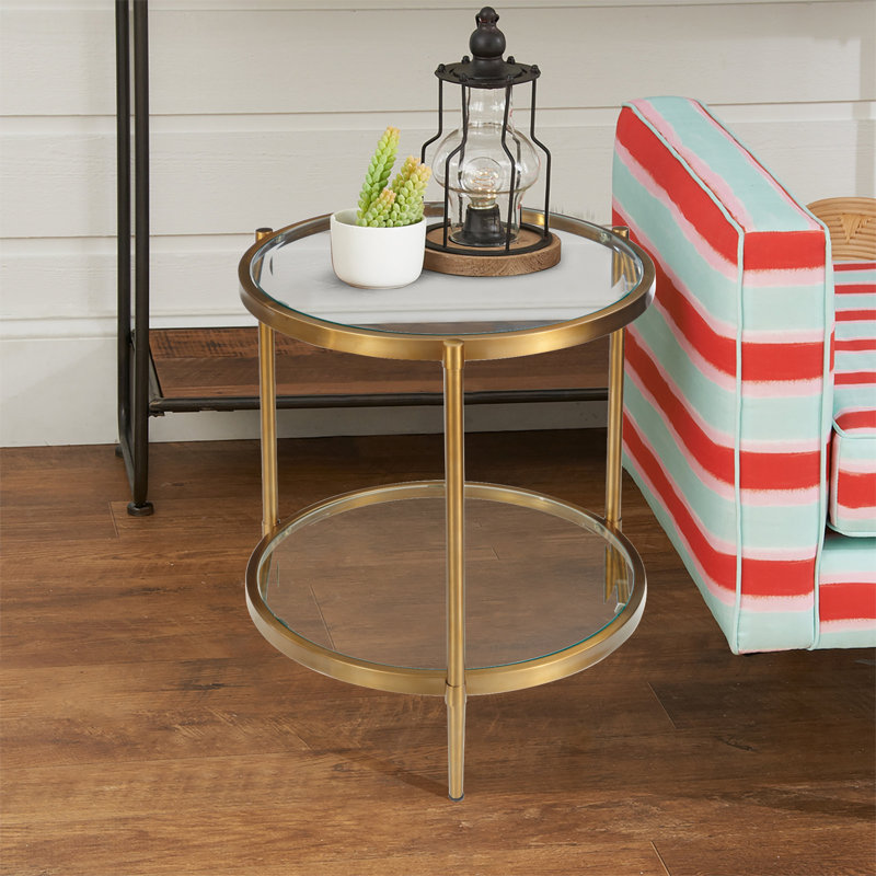 Everly Quinn Glass Top 3 Legs End Table with Storage Wayfair